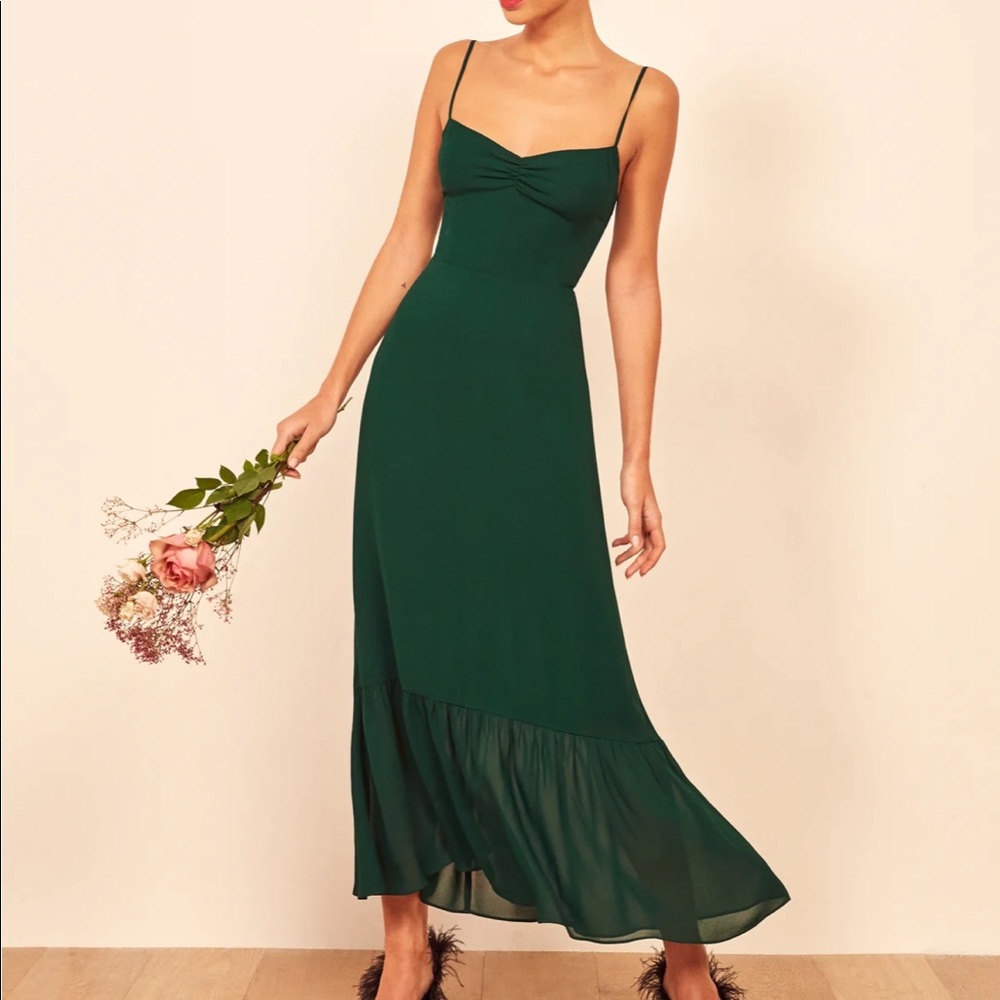 Reformation Emersyn dress, emerald, size 8, worn once and dry cleaned!